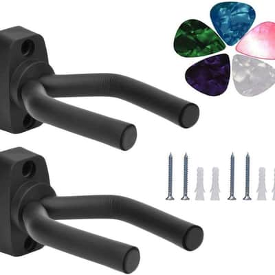 Guitar Mount Wall Hanger Stand Ukulele Wall Hook Keep Holder Mount Display 2 Pack with Guitar Picks Violin Wall Stand Mandolin Rack Bracket Bass Accessories Easy to Install(5 Pack Guitar Picks)