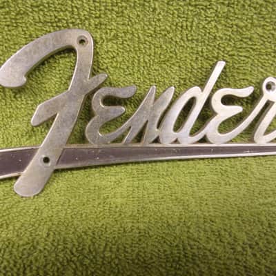 Fender amp logo, 1950's or 1960's, Chrome and Brown, Cipollina