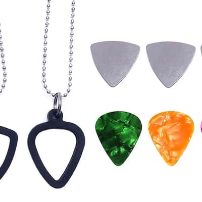 2 Set Guitar Pick Holder Necklace With 3Pcs Stainless Steel Picks 3 Colorful Celluloid Pick For Electric Guitar Bass Ukulele Guitarists Picks Storage Necklace