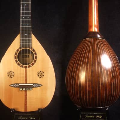 Handmade Bowl Back Style Baritone Ukulele, Curved Head, Solid Spruce, Classic Pattern MOP Inlay, Soft-bag Bruce Wei UBB19-007