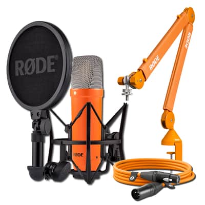 Rode NT1 Signature Series Orange Large-Diaphragm Cardioid Condenser Microphone Bundle with PSA1+ Orange Studio Boom Arm and 3-Meter Color-Matched Orange XLR Cable