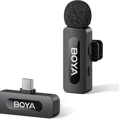 BOYA BY-V10 Wireless Microphones for iPhone 17/16/15 & Android/Laptop with USB-C Port, 328ft Range, 9H Battery Life, Noise Reduction Mini Mic Clip on Lapel Microphone Wireless for Video Recroding