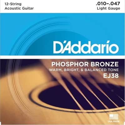 D'Addario EJ38 12-String Phosphor Bronze Acoustic Guitar Strings, Light, 10-47