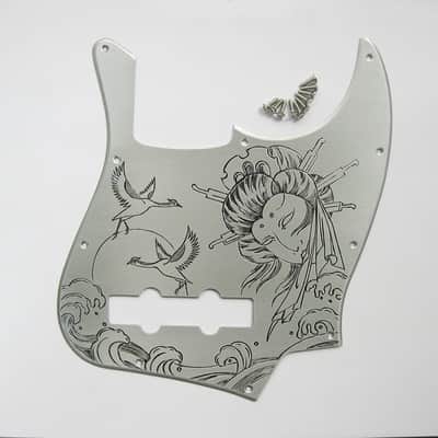 Rock Handwork Handmade crane pattern japanese style aluminum pickguard fits fender bass fen-A3