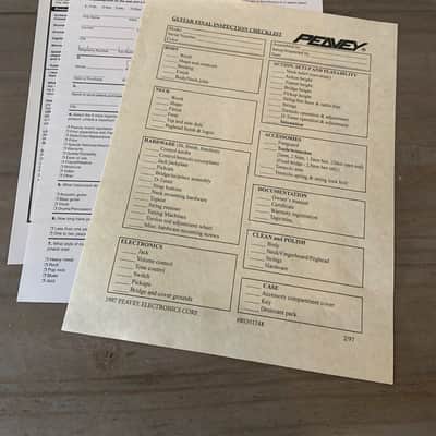 Peavey EVH Wolfgang Blank Guitar Warranty Paperwork & Checklist 1990’s-2000’s - NOS